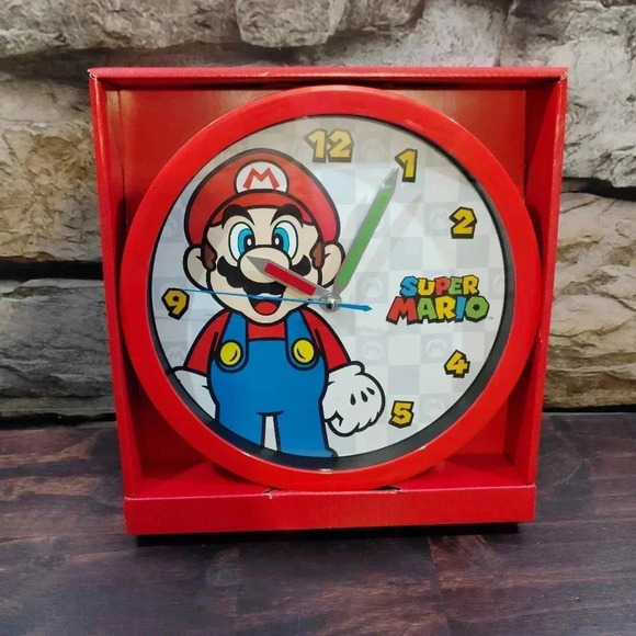 Nintendo Mario Clock Analog Primary Colors Red NES Game Room Bedroom Wall - Picture 1 of 9